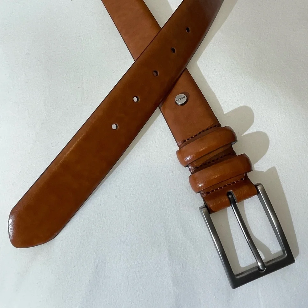 BOCONI NASHVILLE USA Brown Leather Belt Handcrafted Silver Tone Buckle Sz 38/95